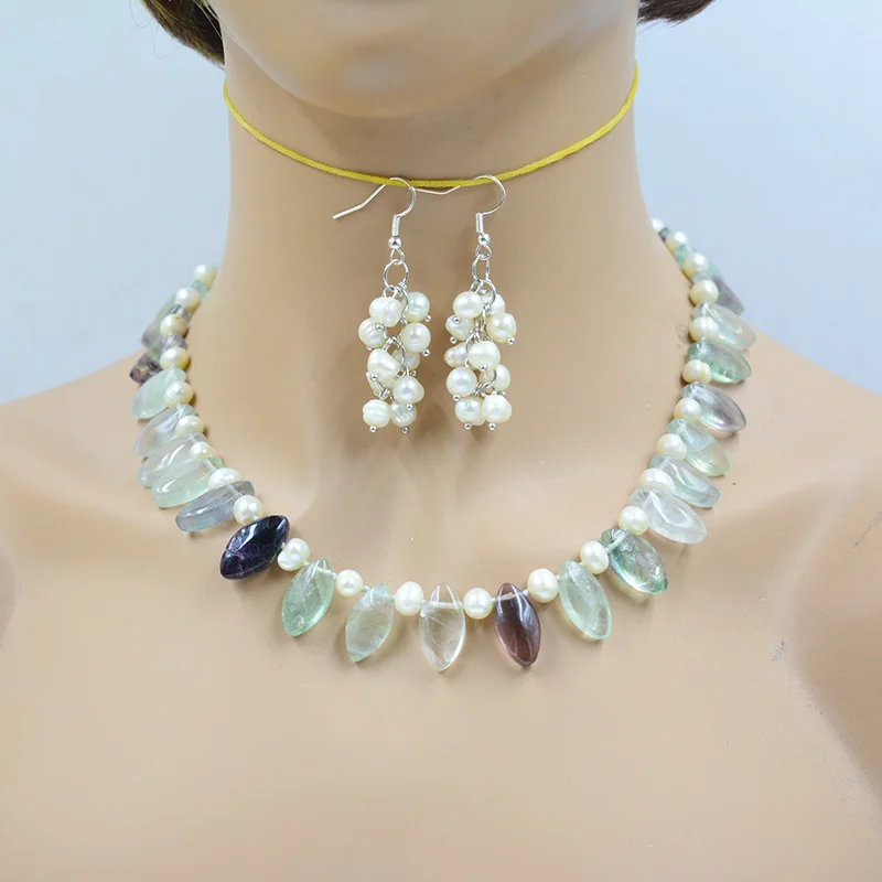 pretty Natural horse eye crystal/pearl necklace earring set. Fashion Women's Party Jewelry and Jewelry 18”