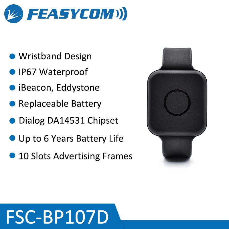 Wearable Waterproof FSC-BP107D Bluetooth Beacon Wristband Sensor Feasycom Tracking Positioning Programmable BLE iBeacon Bracelet