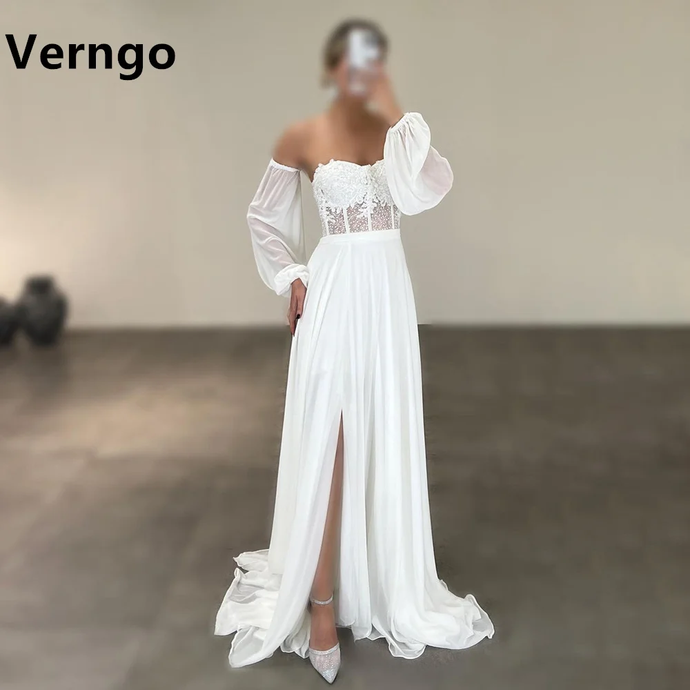 

Verngo Applique Chiffon Party Dress For Women Sweetheart Bone Formal Dress For Women Long Side Slit Evening Dress