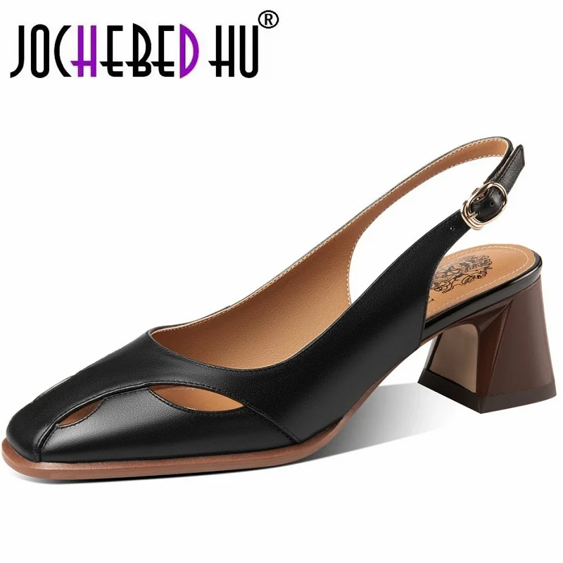 

【JOCHEBED HU】Natural Genuine Leather High Heel Shoes Pure Colour Expose The Heel Summer Fashion Women Sandals Heels Shoes 33-43