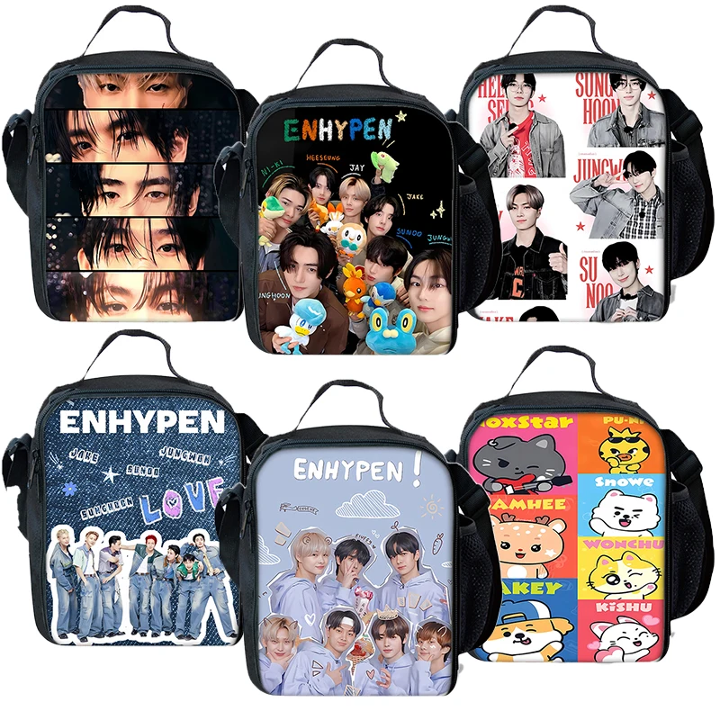 

Kpop ENHYPEN Printed Insulated Lunch Bag Bento Pack Female Thermal Food Bag Meal Pack Student Waterproof Bento Lunch Handbag New