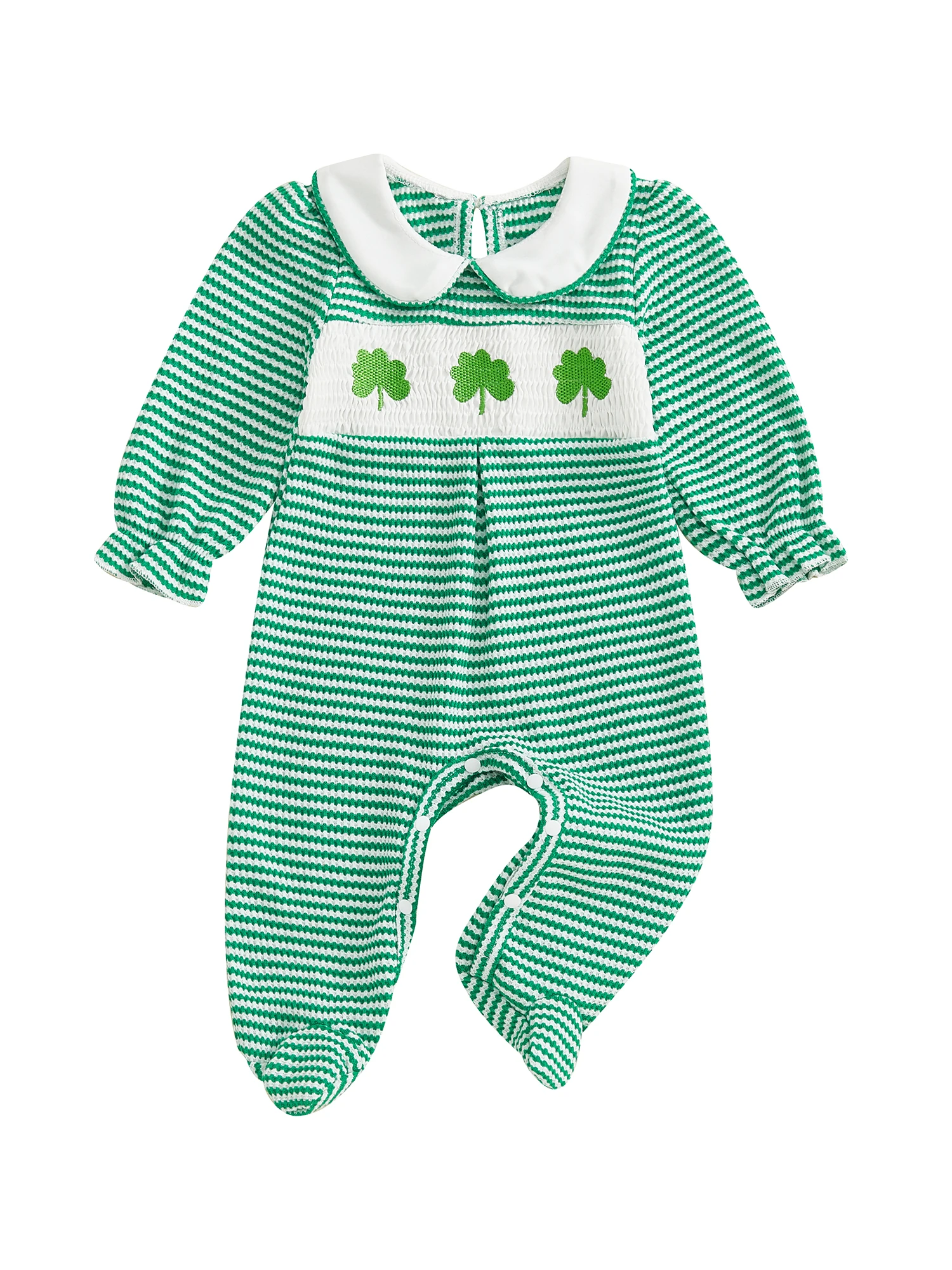 Adorables mamelucos para niña con mangas con volantes y bordado floral Mono con patas de primavera de algodón suave en rayas pastel