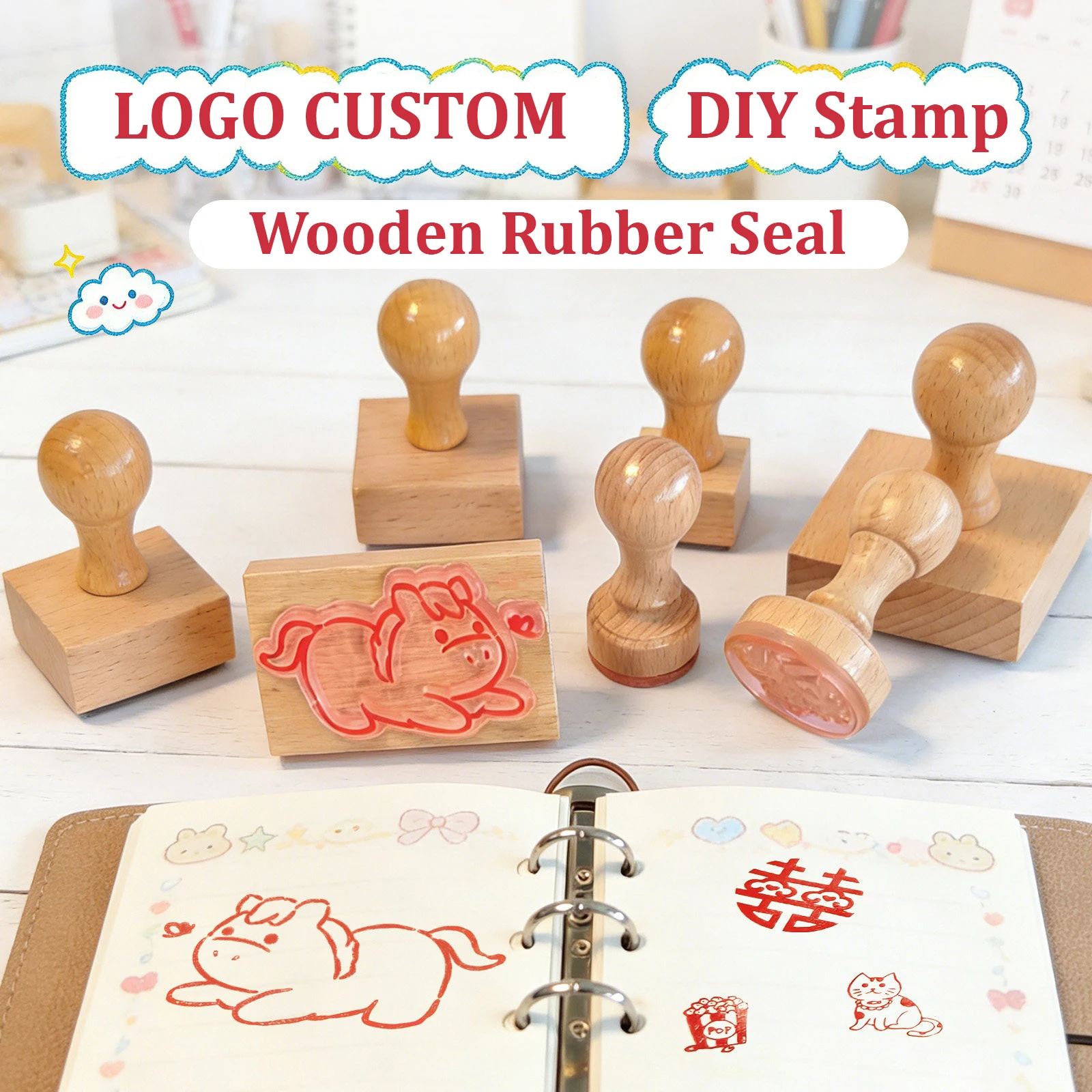 Personalisierter Holz-Stempel mit Logo, individuell gestaltbarer DIY-Holzgriffstempel, Stempel mit individuellem Muster für Hochzeitsverpackungen und Scrapbooking – Detail 4