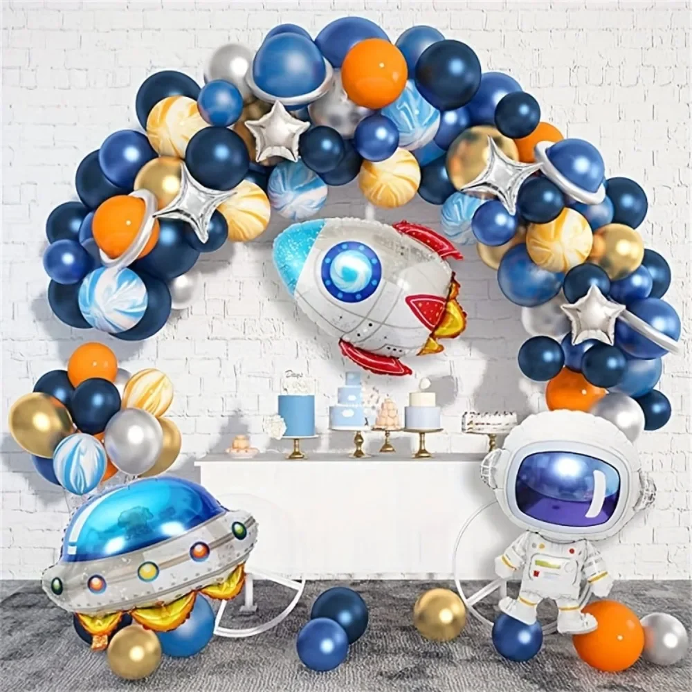 86-teiliges Astronauten-Raketen-Raumschiff-Ballon-Set, ideal für Jungen-Geburtstage, Weltraum-Themenpartys, Fotohintergrund und für drinnen und draußen.
