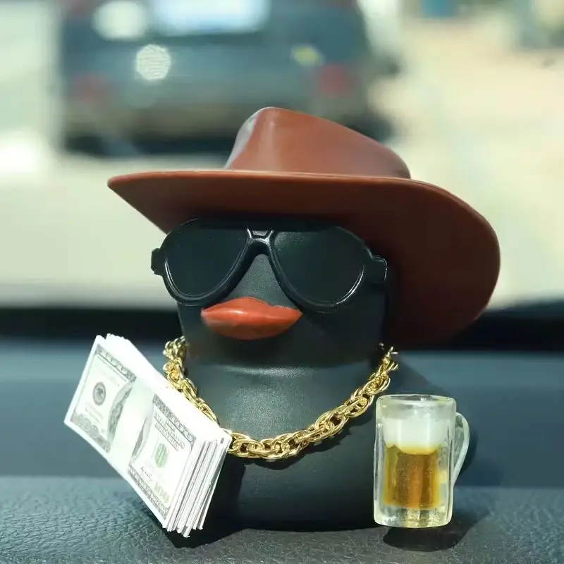 Fortunate Rich Duck for Jeep Car Dashboard Decoration Lucky Cute Duck with Dollar Beer Funny Christmas Gift for Family Friends