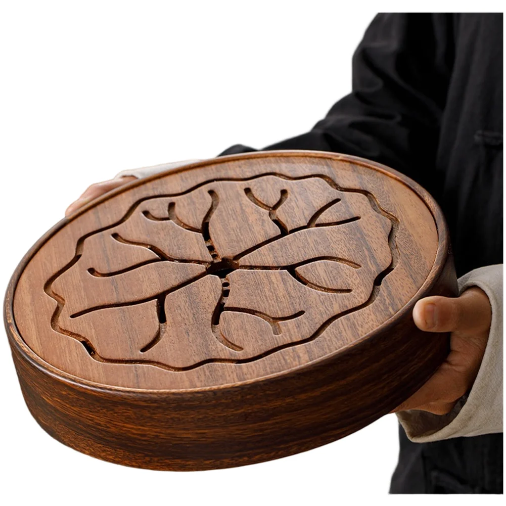 

Поднос для чая из твердого ореха с местом для хранения воды для эффективного заваривания чая, роскошный ретро-стиль, диаметр 25 см