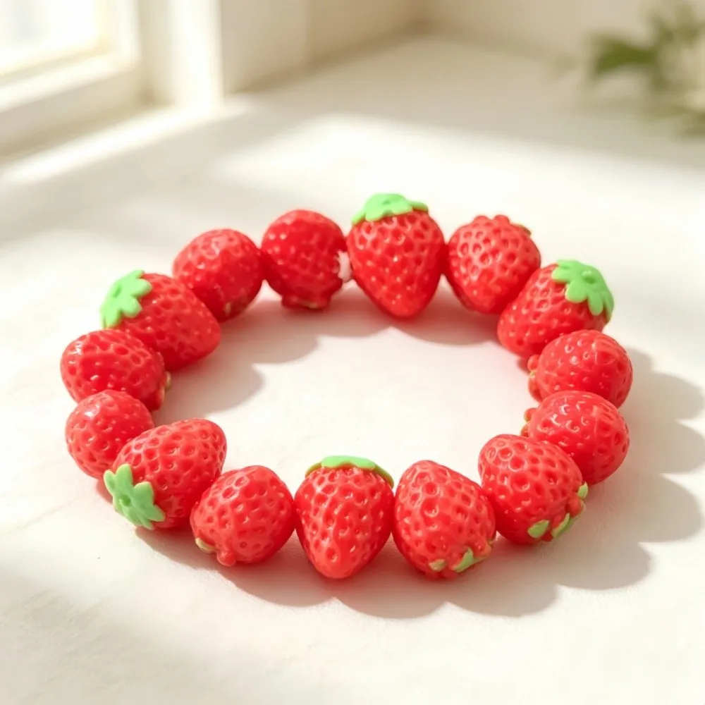 Dopamine Style 3D Resin Bead Bracelet Colorful Retro Style Fruit Hand Chain Cute Elastic Stackable Bracelet Bridal Shower
