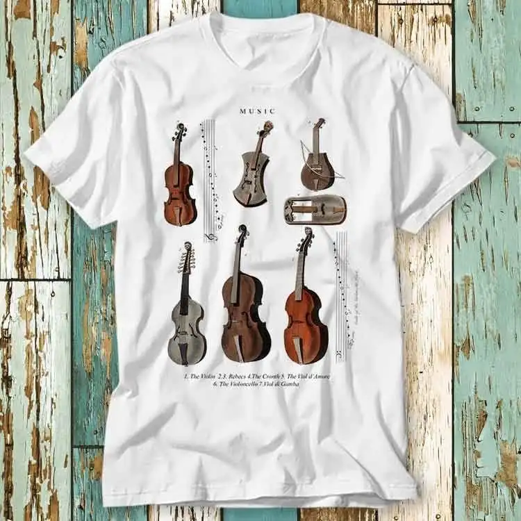 Antique Classic Music Instruments Wiki Violin Viola Cello T Shirt Top Design Ladies Mens Retro Fashion Vintage S780