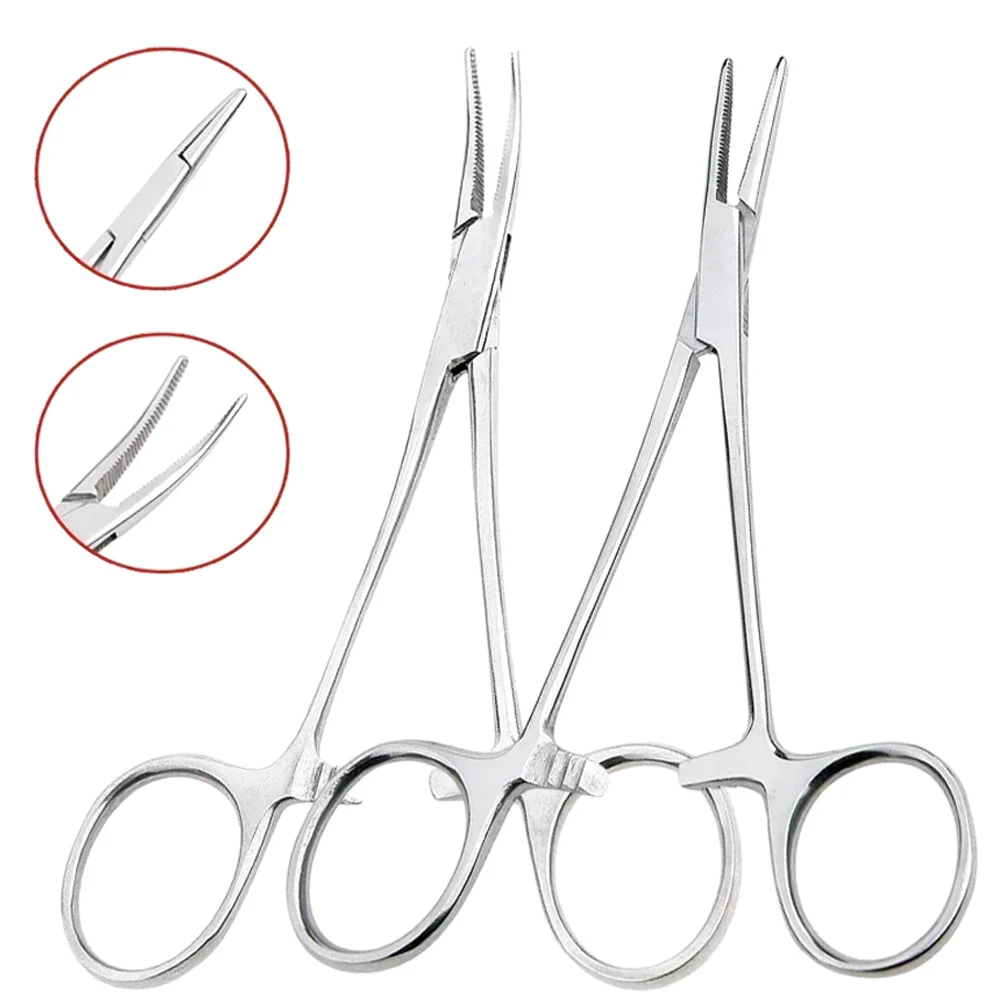 1pc Stainless Steel Hemostatic Forceps Surgical Forceps Tool Hemostat Locking Clamps Forceps Fishing Pliers Curved/Straight Tip