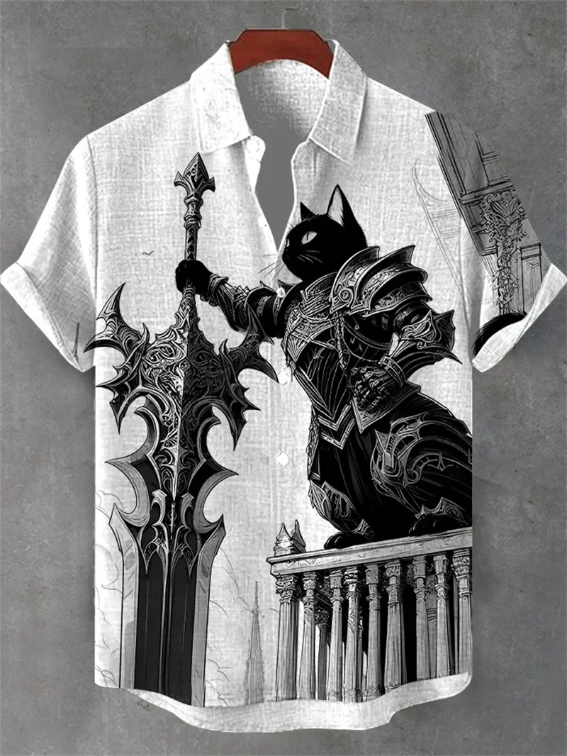 新しいファッションメンズリネン半袖シャツ 3D プリント武士道パターンカジュアルコンフォートシャツ夏半袖シャツ