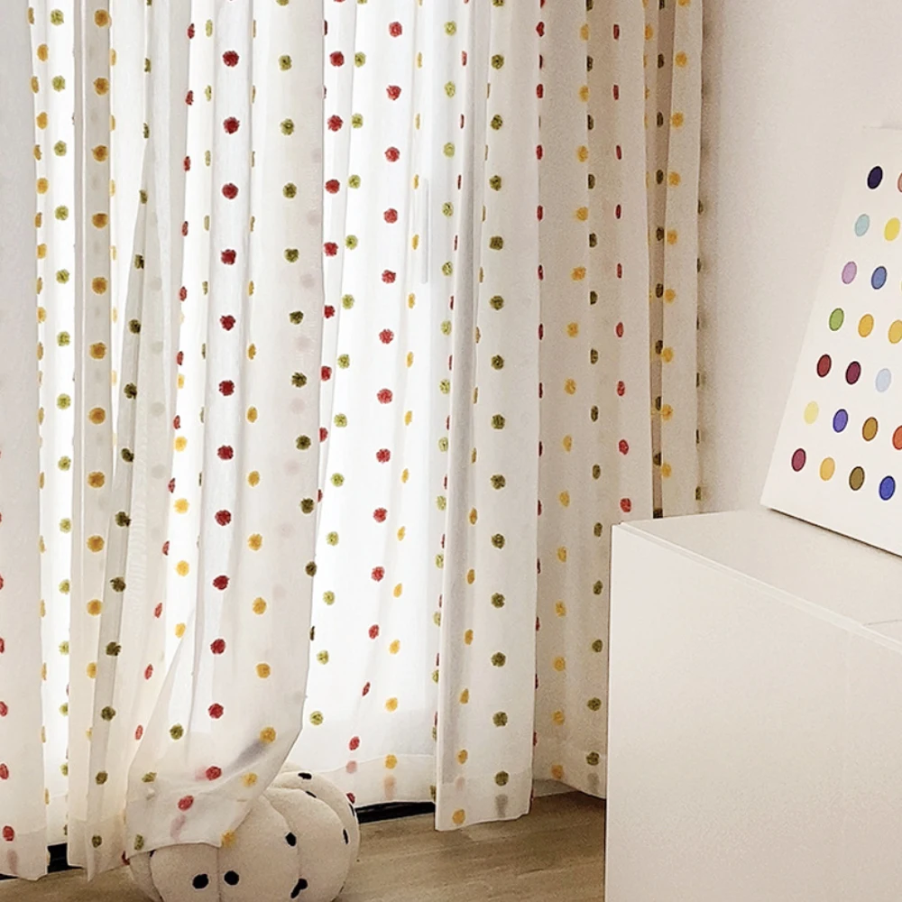 Cortinas Modernas y Sencillas con Diseño de Puntos Arcoíris, Transpirables, con Protección Solar y Aislamiento, Puntos Suaves Estilo Macaron, Ideales para Dormitorio y Sala de Estar
