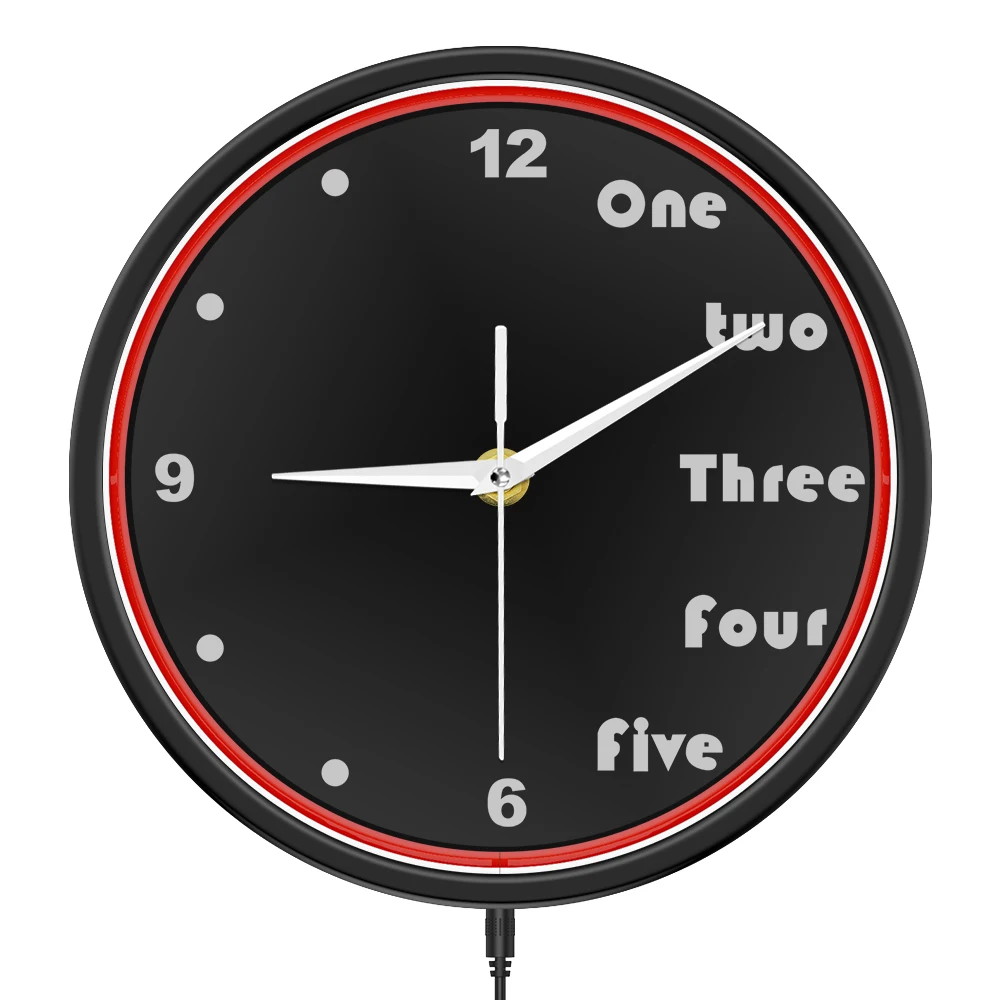 

Mixed Word and Number Glowing Metal Frame Neon Light Wall Clock Retro Aesthetic Home Decor LED Backlit Clock for Bar Game Room