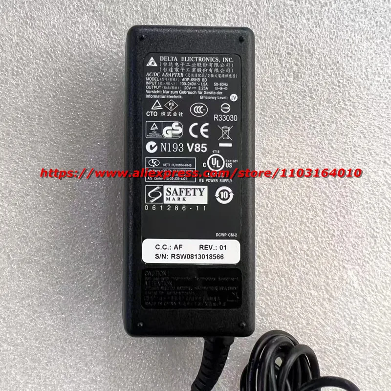 

Оригинальный адаптер питания Delta 20V 3.25A ADP-65HB BD для ноутбуков, зарядное устройство 65W, разъем 5.5*2.5мм