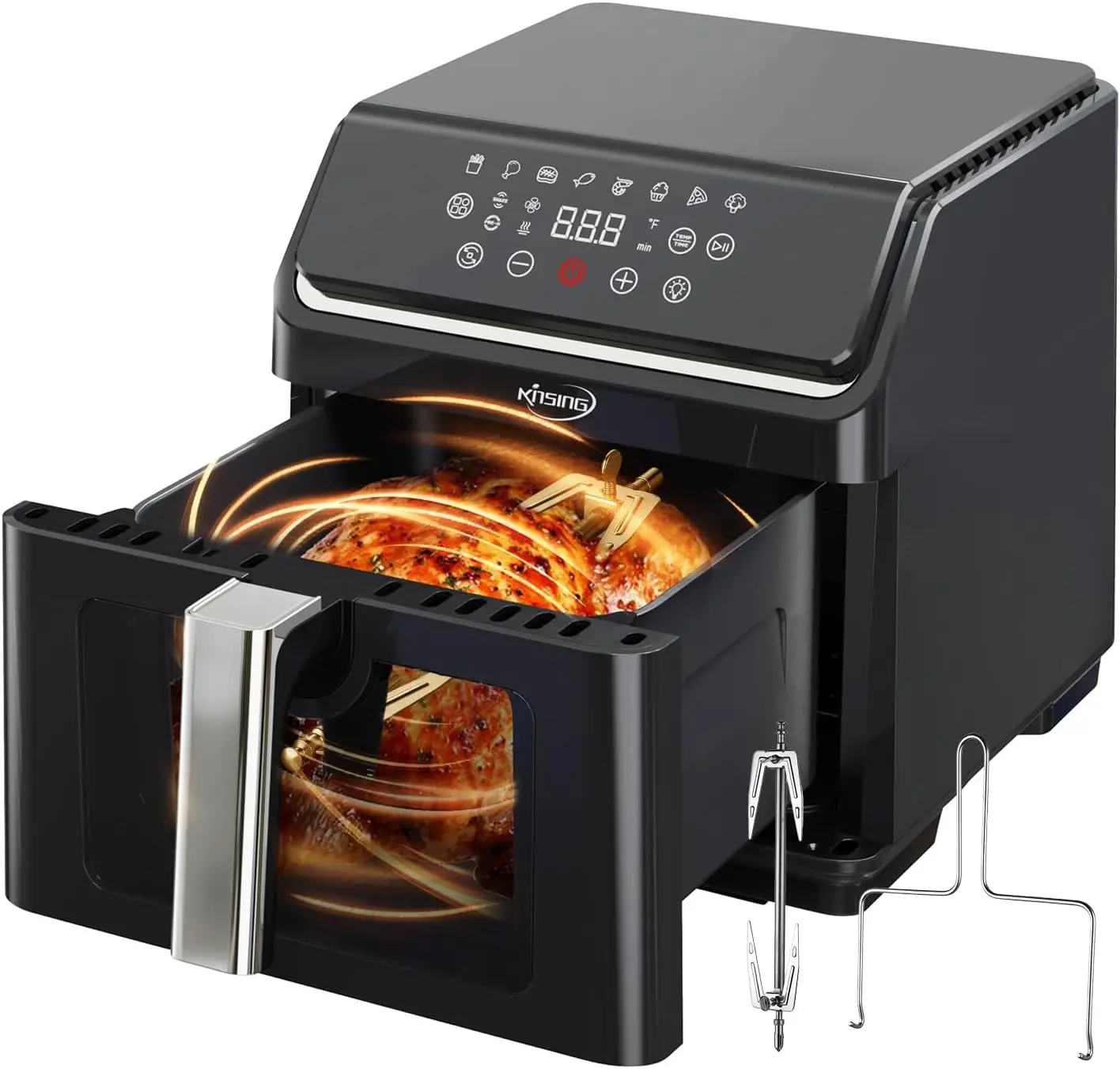 Large Capacity 9.0 QT Air Fryer Oven with Visible Window and Rotisserie Chicken Rack, Digital Touchscreen, Precise Temperature C