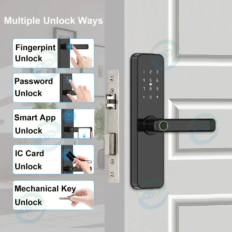 Cerradura inteligente con huella dactilar para puerta, dispositivo de cierre Digital con WiFi, compatible con aplicación Tuya