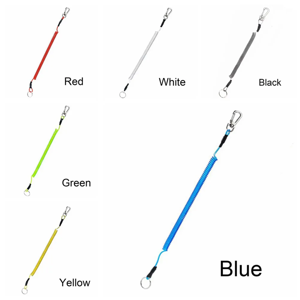 

12 Pcs Fishing Rod Rope Retractable Elastic Tether Stainless Steel Carabiner Waterproof Rustproof for Outdoor