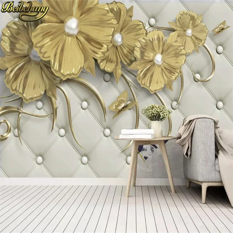 

Мягкие обои с золотым узором на заказ, большие 3D-обои, фоновые обои для гостиной, наклейки для фона телевизора