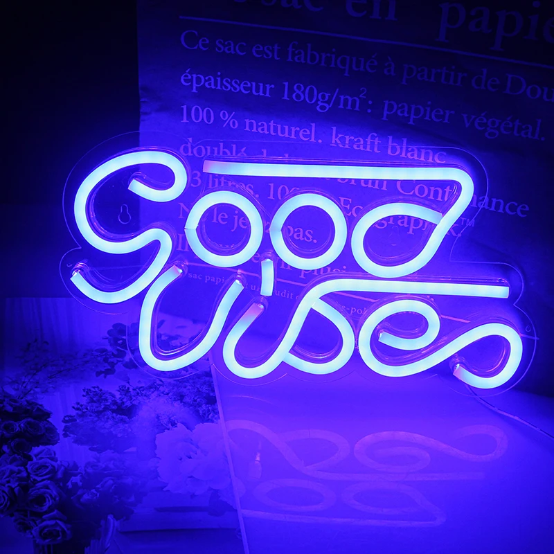 

Wanxing Led Neon Lights Good Vibes Letter Neon Sign For Room Home Decor Party Wedding Wall Hanging Art Xmas Brithday Gift