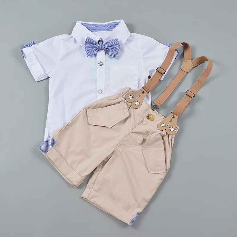 

Baby Boys Clothes Cotton Handsome Little Gentleman Tie Outfit Newborn Babies Shirts+Shorts+Suspender 3pcs Suits Party Clothing