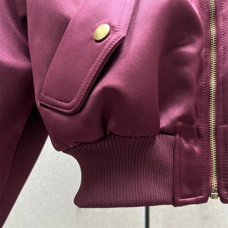 Vestes pour femmes 2025 hiver nouveau col de baseball coupe ajustée veste de pilote Satin brillant manteau pour femme veste rembourrée en coton vêtements d'extérieur