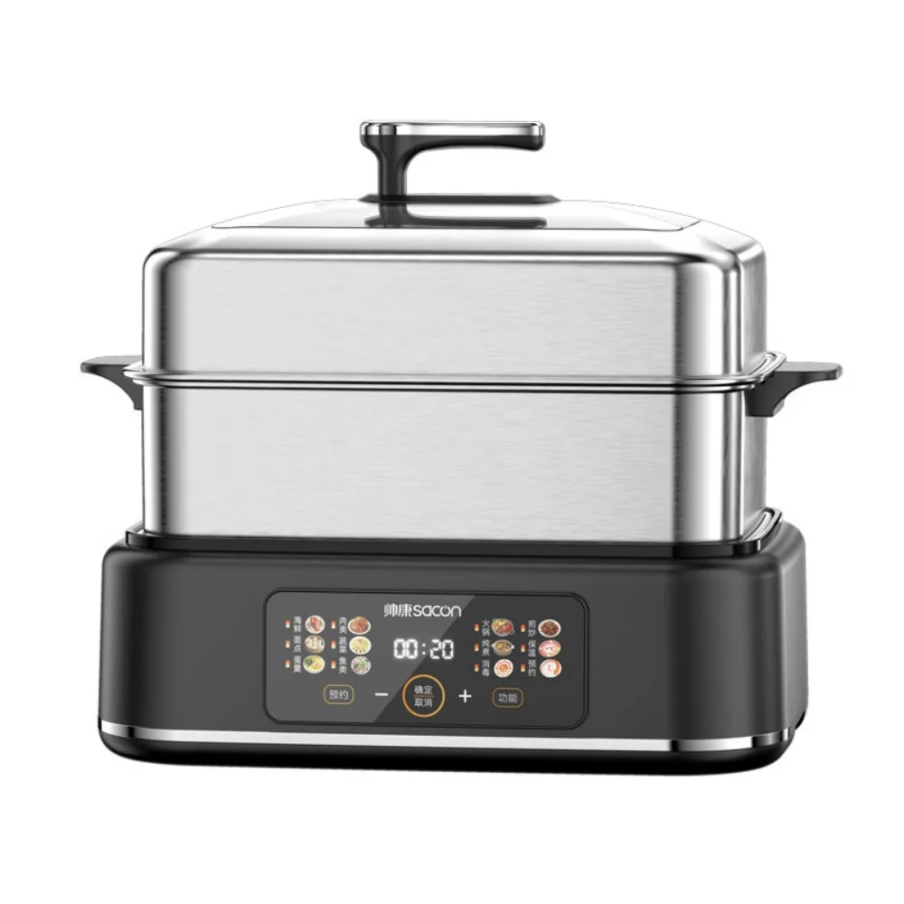 Household stainless steel electric steamer multi-functional large-capacity steamer cooking integrated pot, touch screen model