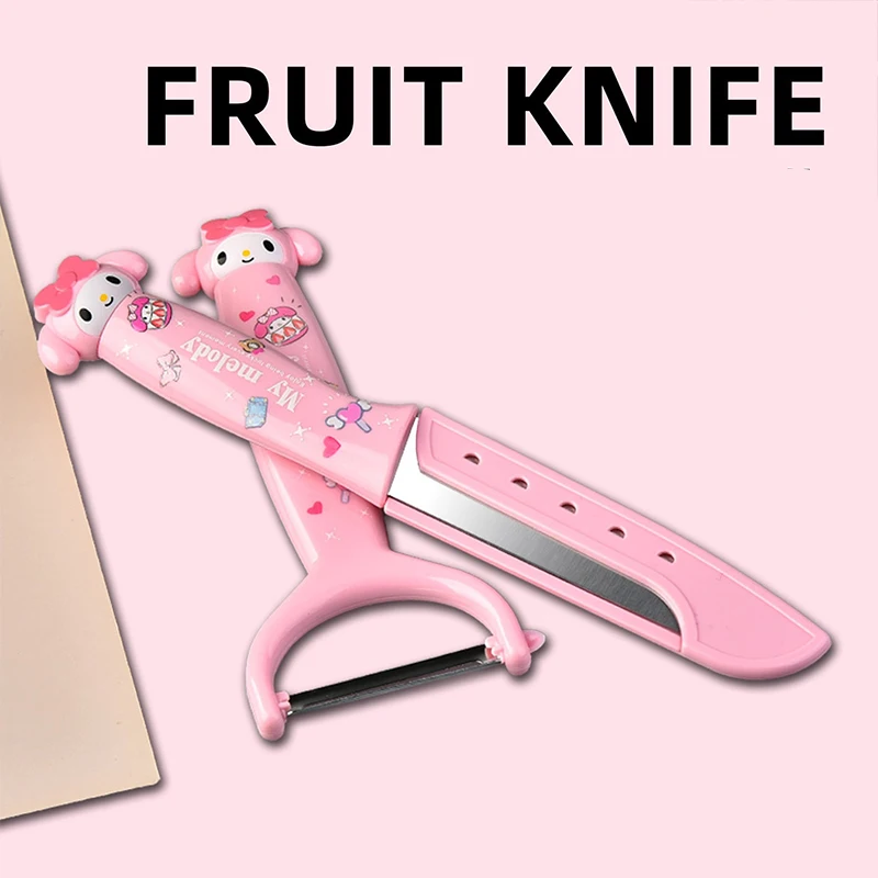 Kawaii Sanrio Kurumi Cute Fruit Knife My Melody Cartoon Fruit Knife Set Portable Mini Exquisite Travel Home Peeler Food Knife