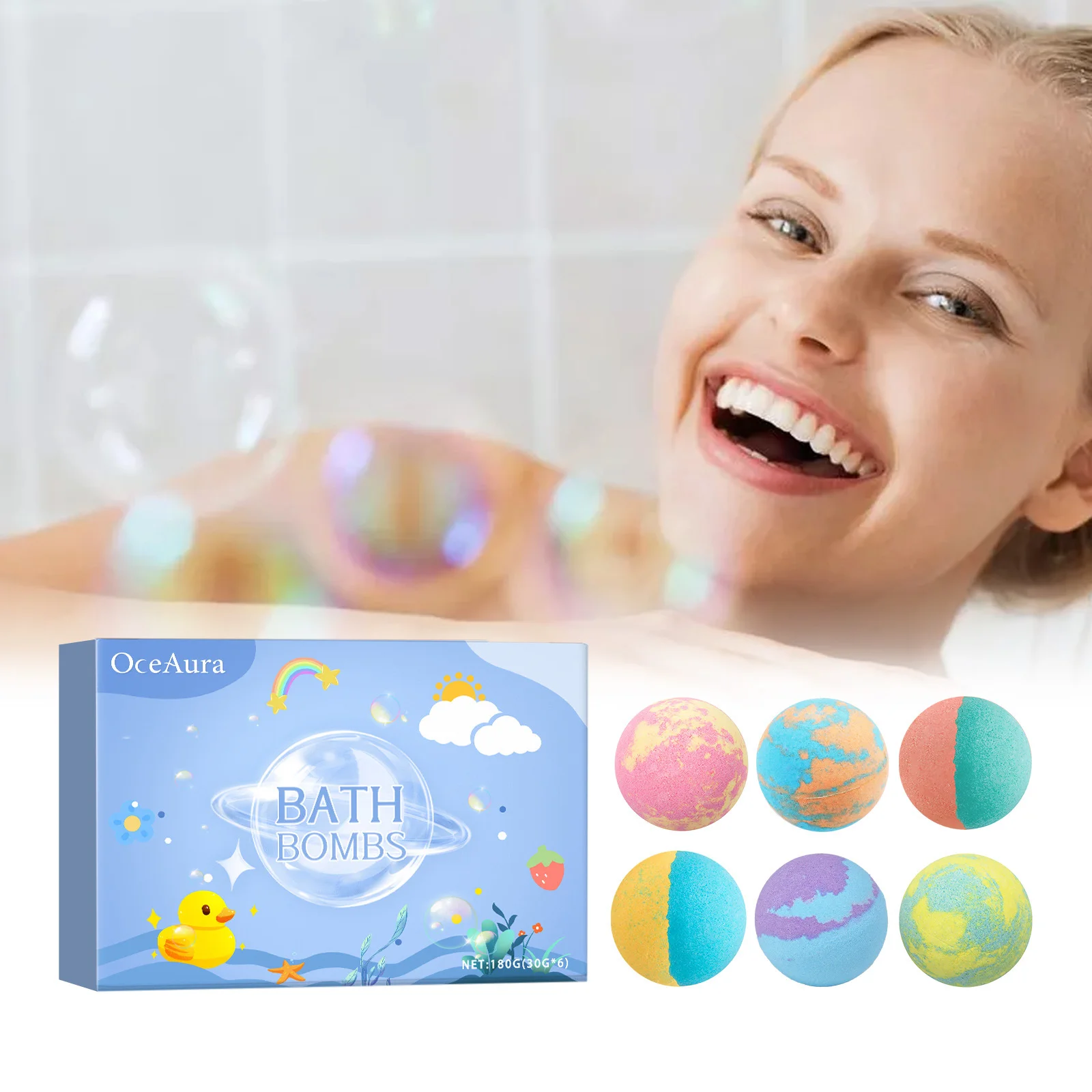 Ocaura Christmas Colorful Salt Bath Balls Rich Bubble Stress Relief Body Spa Essential Oil Deeply Moisturizing Gifts Bath Bombs