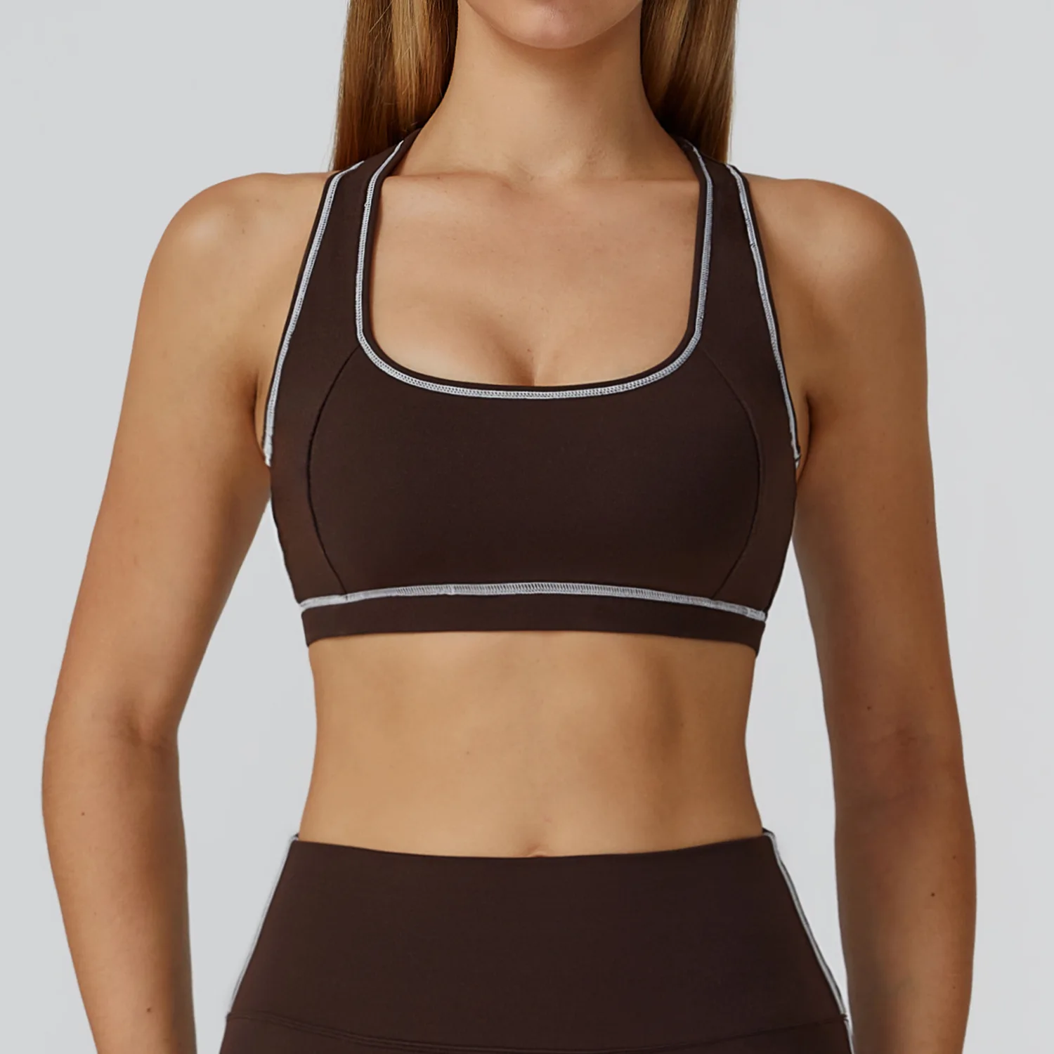 Summer Women Color block Gym Sports Bra Sexy Backless Knitted Bra with Chest Cushion Halter Bra Yoga Fitness Top Sport Underwear