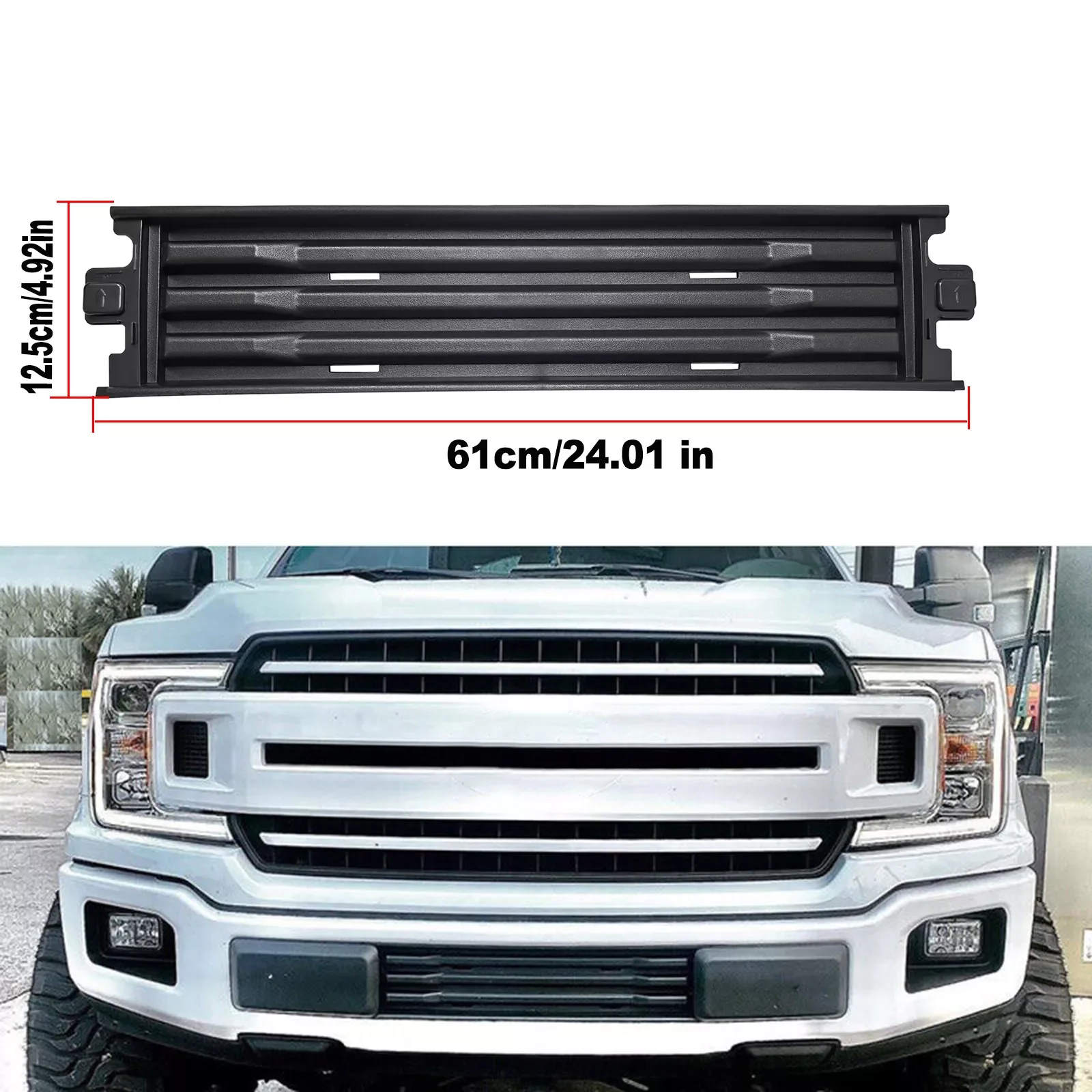المصد الأمامي المركزي لوحة الكسوة الشواية السفلية باللون الأسود لسيارة Ford F150 2018-2020