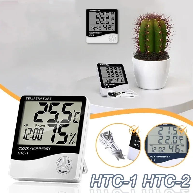 HTC-1 HTC-2 LCD Digital Temperature Humidity Meter Home Thermometer Hygrometer Indoor Outdoor Electronic Weather Station Clock