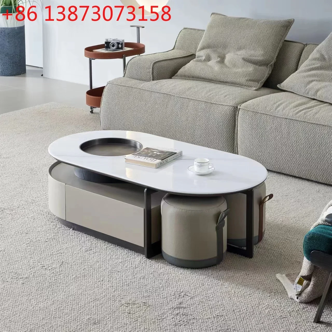 Oval Creative Microlite Coffee Table TV Cabinet Combination Home Living Room with Storage Coffee Table