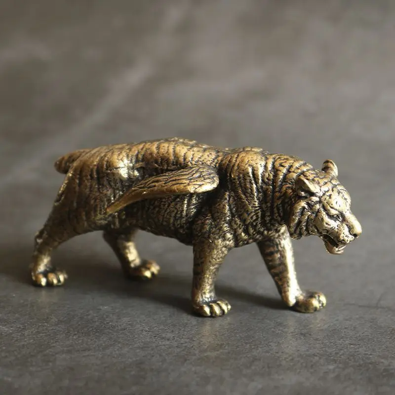 

Solid Brass Flying Tiger Figurine Desk Car Decor Tea Pet Handheld Ornament
