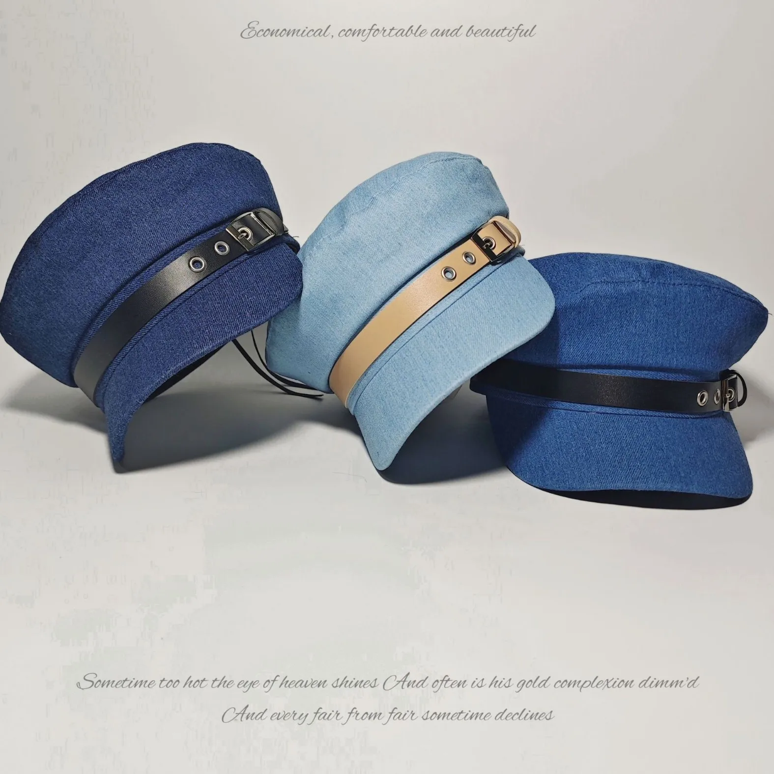

Fashion Sports Headwear Cap Spring Trucker Autumn Brand Belt Buckle Flat Top Hat Women Winter Retro Navy Curved Brim Base 2M28