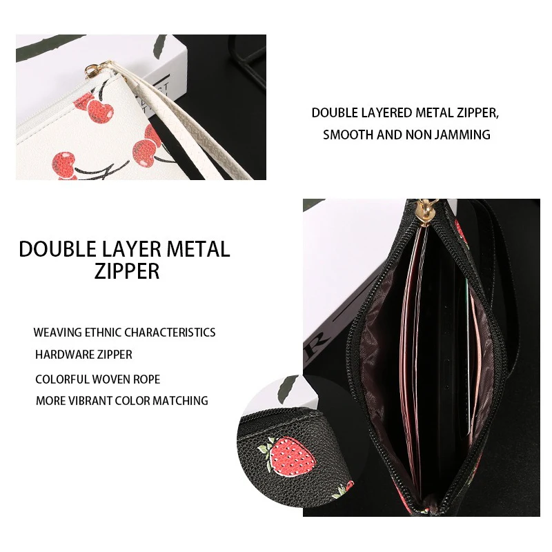 Frauen Brieftasche Tragbare Erdbeere Lagerung Tasche Pu Leder Karte Halter Multifunktionale Retro Zipper Brieftasche Für Casual Wear Reise