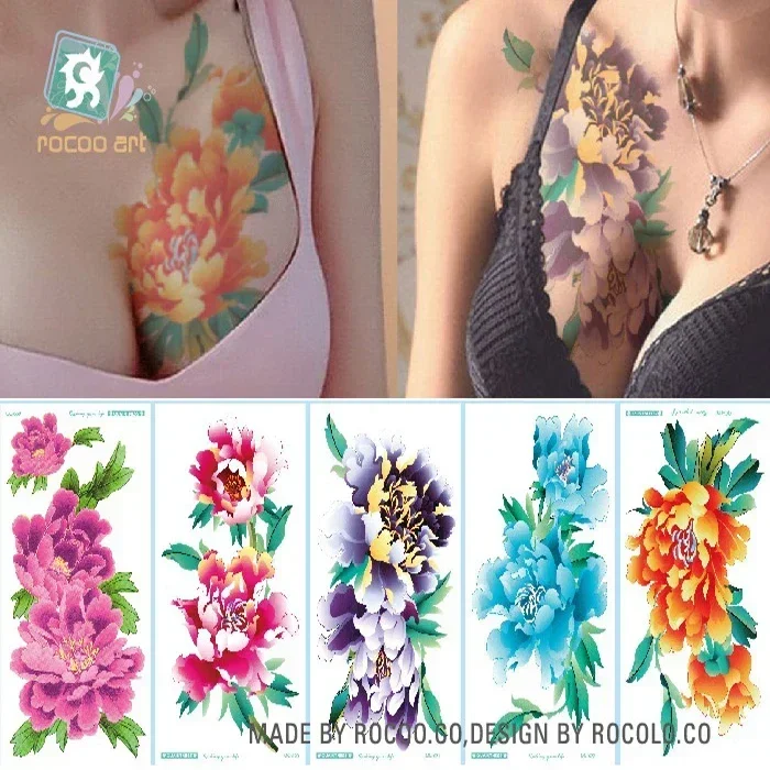 Tatuagem Temporária Adesivos, Tatuagem De Flores Grandes, Braços Peito, Rosa Tigre, Falso, Crisântemo, Aquarela