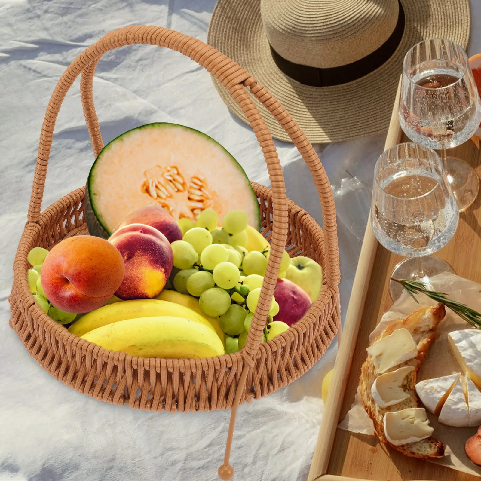 

Imitation Rattan Woven Dessert Tray Cake Plate Snack ganizer H Basket Brown Desktop Pastry Storage Serving Trays Kitchen Bar