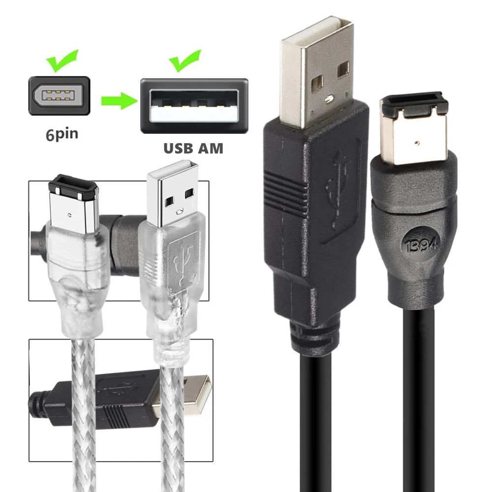 IEEE 1394 Cable Connector PC Computer USB To 1394B 6pin Data Cable Digital Camera Camera DV 1394 Large Port Data Cable 1.2m 3 5m