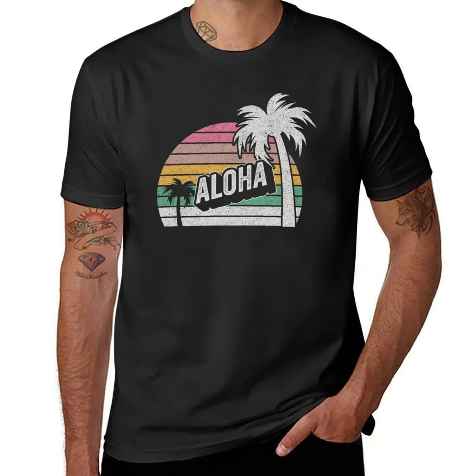 

Retro Vintage Aloha Tropical Palm Trees Summer Vacation T-Shirt plus size tops Men's t-shirt