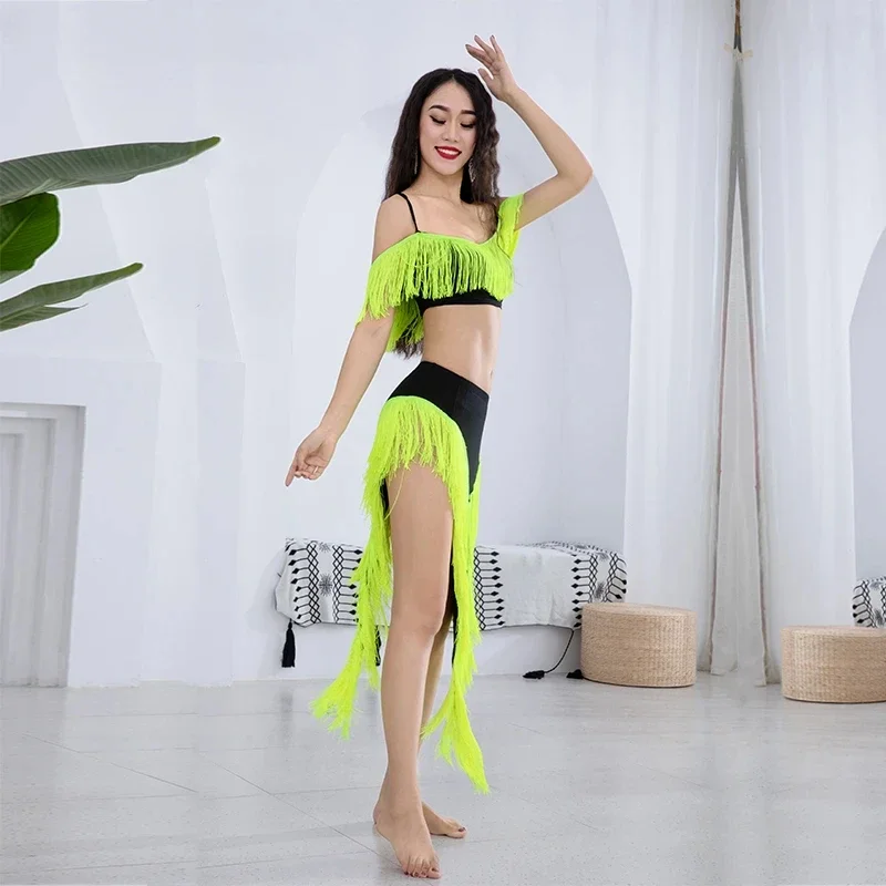 Belly dance performance women's suit children's tassel top+tassel long skirt 2-piece set Belly dance