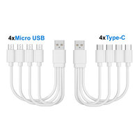 20cm Short USB Multi Charging Cable 4 in 1 Multiple Type C / Micro USB Charging Cord 4Port USB C Splitter Cable 5V 2A