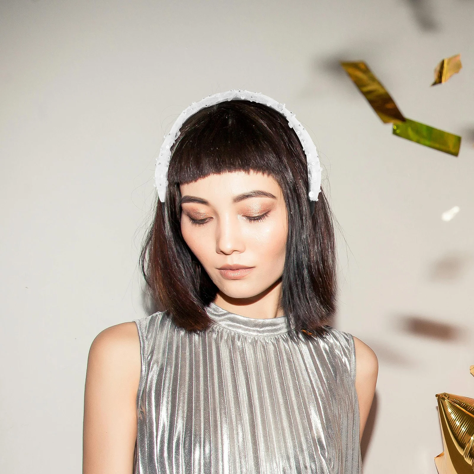 

White Fabric Headband Korean Style Sparkly Sequin Hairband For Women Girls Glitter Knotted Headband Wedding Party Hair