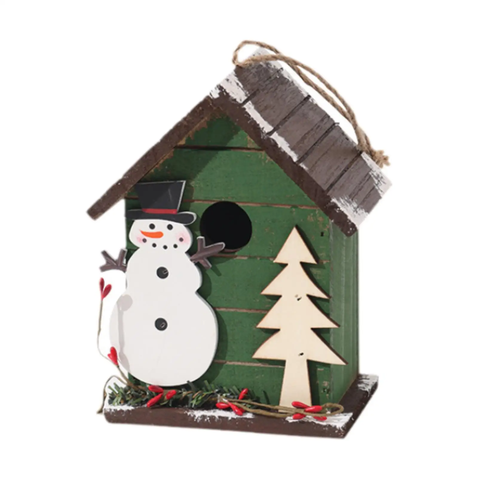 Christmas Bird House Handpainted Decorative Weather Resistance Christmas Ornament for Bird Lovers Holiday Outside Backyard Patio