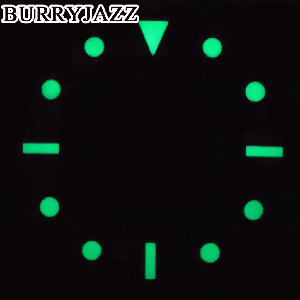 BURRYJAZZ 29mm No Logo NH35 NH36 ETA2824 2836 PT5000 Miyota 8215 Watch Dials Brown Dial Green Luminous Fit 3 O\'clock Case Crown