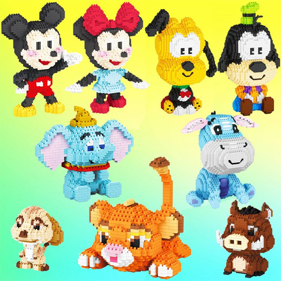 Cartoon Series The Lion King Micro Building Blocks Simba Timon Pumbaa Disney Mickey Minnie 3D Model Mini Brick Toy For Kid Gift