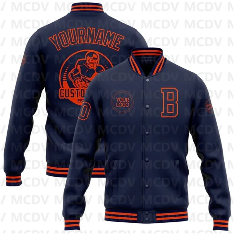 Custom Navy Red-White Bomber Full-Snap Varsity Letterman Two Tone Jacket