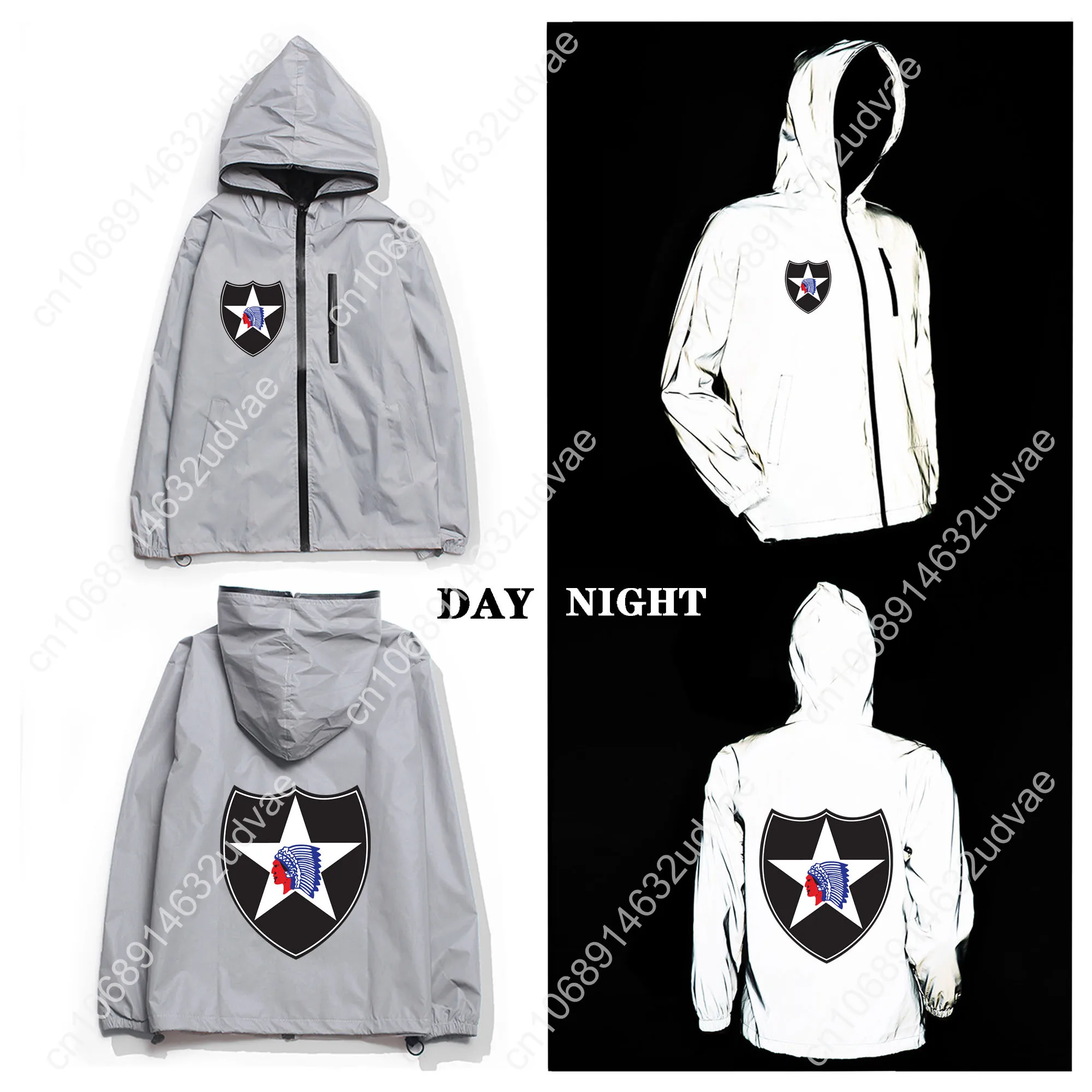 2nd Infantry Division Reflective Jacket Mens Womens Coat Hooded Windbreaker Runing Pocket Jackets Zipper Customized Hoodie