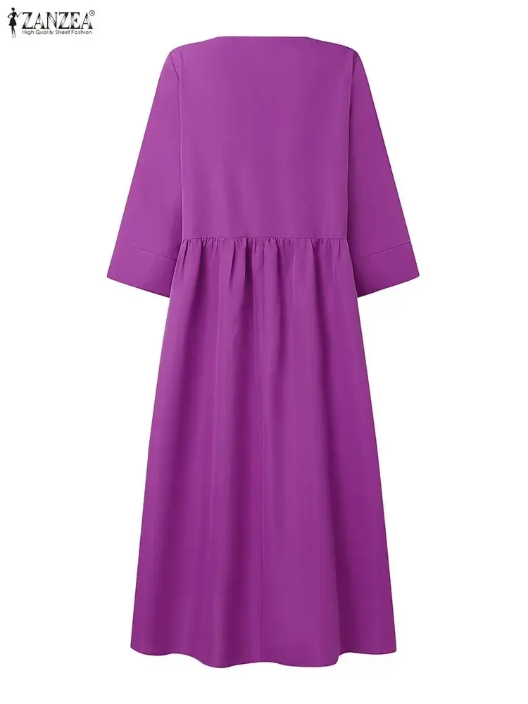 ชุดเดรสแฟชั่น ZANZEA คอลเลคชั่นฤดูใบไม้ร่วง คอทรงโอ แขนยาว สไตล์ลำลอง สำหรับผู้หญิง ปี 2025 วินเทจ สีพื้น ชุดเดรสยาวทรงหลวม สไตล์โรบ แม็กซี่เดรส