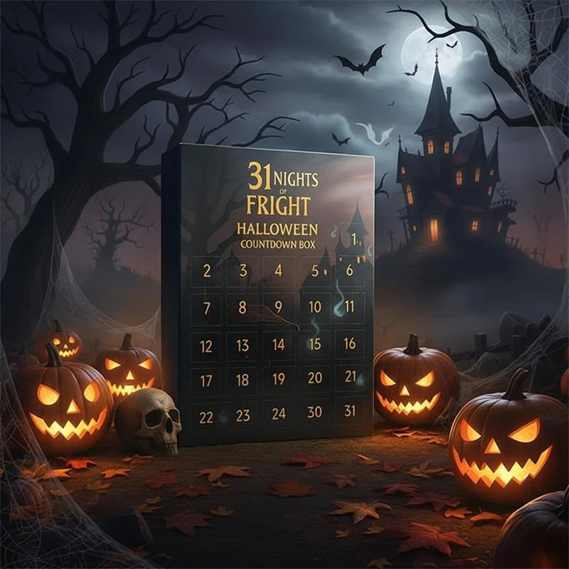 31 Nights of Fright Halloween Countdown Box - 2025 Advent Calendar with 31 Spooky Figurines, Horror Collectible Dolls-A27R