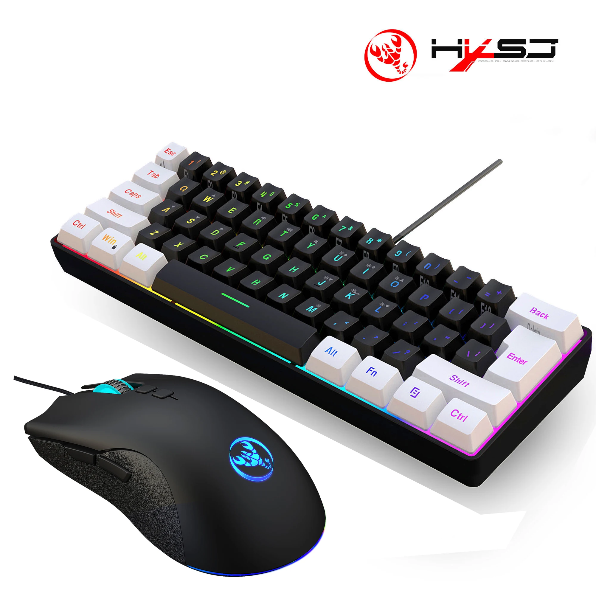 Hot sale HXSJ 60% gaming Keyboard mouse set ergonomics RGB compact portable Membrane Keyboard and mouse combos  for desktop game