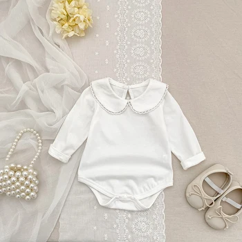 New Baby Girl Romper Baby Girl Clothing Toddler New Collar Romper Spring Cotton White Infant Baby Girls Jumpsuit Infant Clothing
